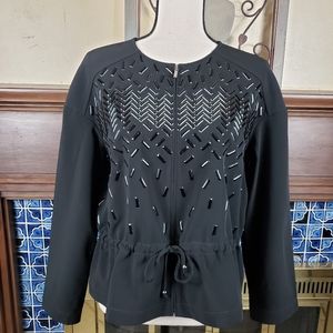 ST. JOHN Beaded Drawstring Zipper Jacket
